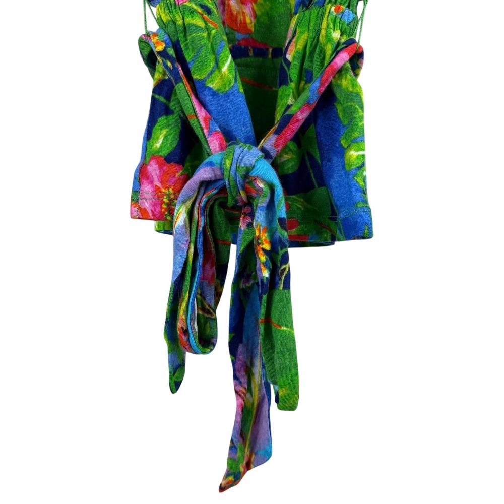 Lauren Ralph Lauren Tropical Floral Linen Top XXS Blue Green‎ Boho Resort Ruffle - Picture 5 of 8